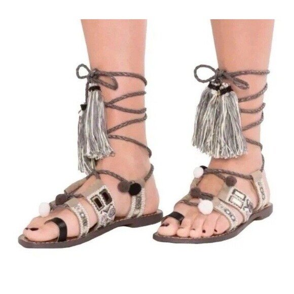 Sam Edelman Gray Gretchen Embellished Wrap Boho Gladiator Sandals Size 7 - Picture 2 of 7